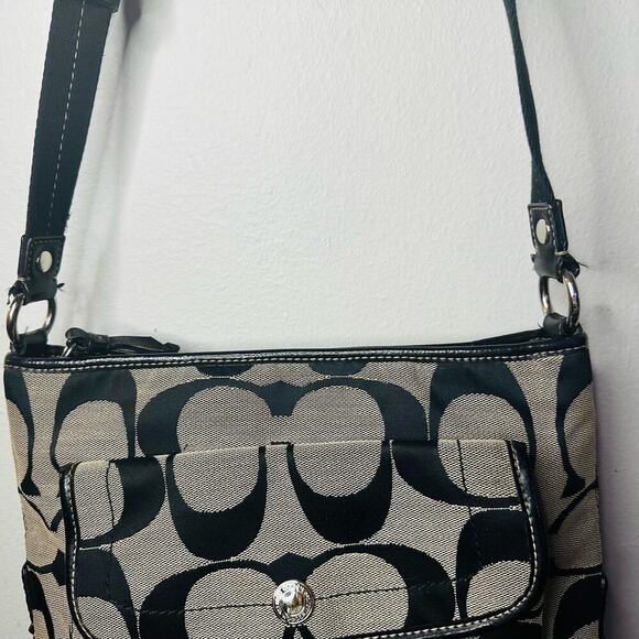COACH Black Grey C Monogramed Shoulder Purse Crossbody Hand Bag - Picture 8 of 13
